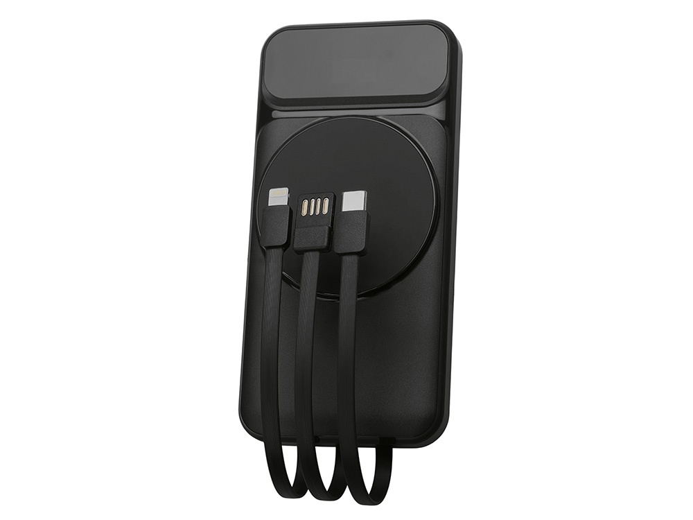 Магнитный беспроводной внешний аккумулятор со встроенными кабелями Мэни, 10000 мАч