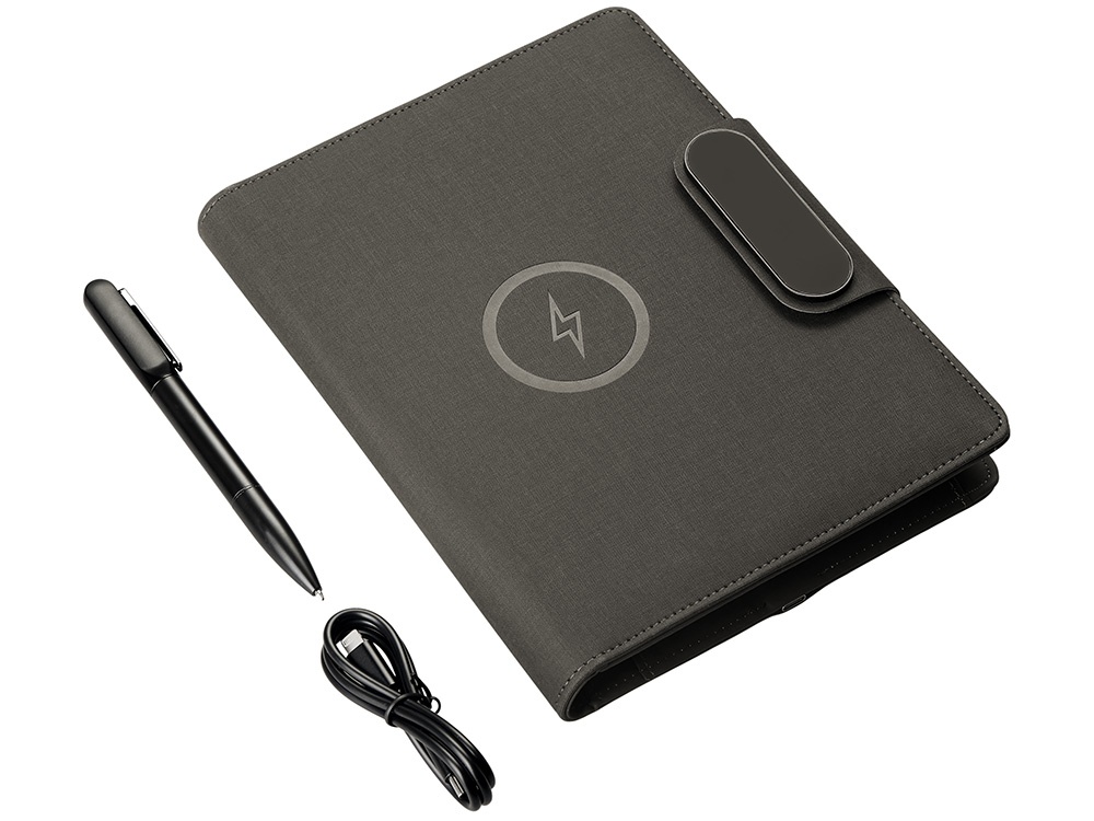 Подарочный набор Twilight: органайзер А5 с беспроводной зарядкой и металлическая шариковая ручка со светящимся логотипом